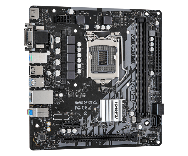 Дънна платка ASRock H510M-HDV, H510, LGA1200, 2xDDR4, (HDMI/DVI/VGA), PCI-E 4.0, 4x SATA 6Gb/s, 2x USB 3.2 Gen 1, Micro ATX