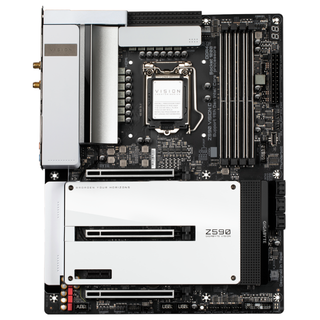Дънна платка Gigabyte Z590 VISION D, LGA1200, DDR4, (DP/HDMI)(CF), PCI-E 4.0, 6x SATA 6Gb/s, 2x M.2, 2x Thunderbolt 4, Wi-Fi 6, Bluetooth, ATX