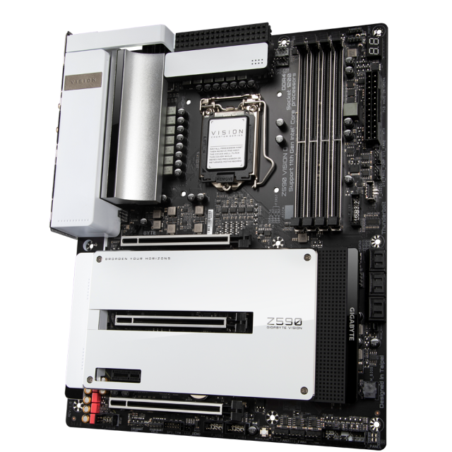 Дънна платка Gigabyte Z590 VISION D, LGA1200, DDR4, (DP/HDMI)(CF), PCI-E 4.0, 6x SATA 6Gb/s, 2x M.2, 2x Thunderbolt 4, Wi-Fi 6, Bluetooth, ATX