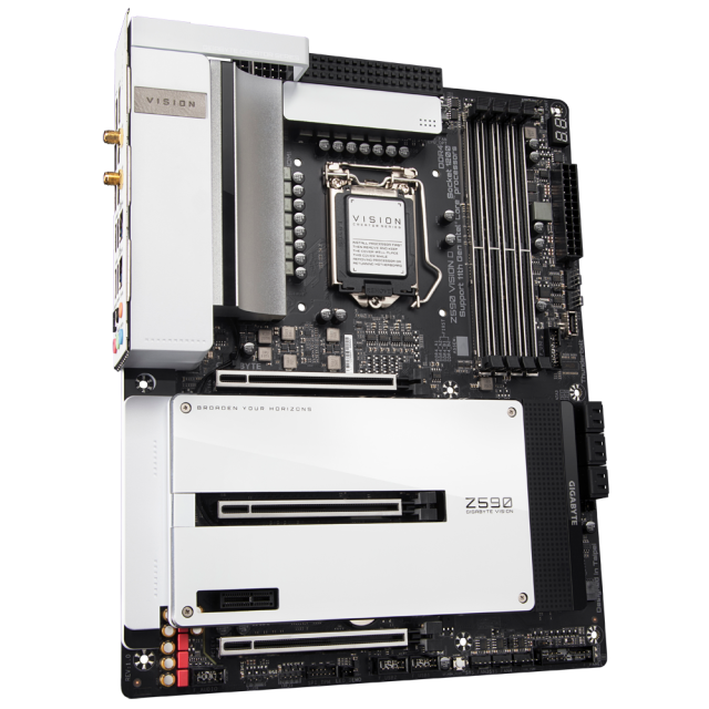 Дънна платка Gigabyte Z590 VISION D, LGA1200, DDR4, (DP/HDMI)(CF), PCI-E 4.0, 6x SATA 6Gb/s, 2x M.2, 2x Thunderbolt 4, Wi-Fi 6, Bluetooth, ATX