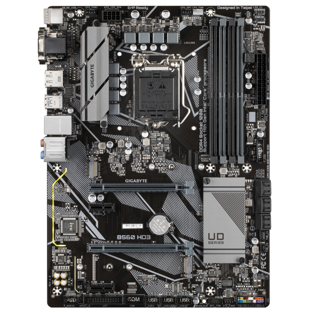 Дънна платка Gigabyte B560 HD3, B560, LGA1200 (DP/HDMI/DVI/VGA), PCI-E 4.0, 6x SATA 6Gb/s, 2x M.2, 4x USB 3.2 Gen 1, ATX