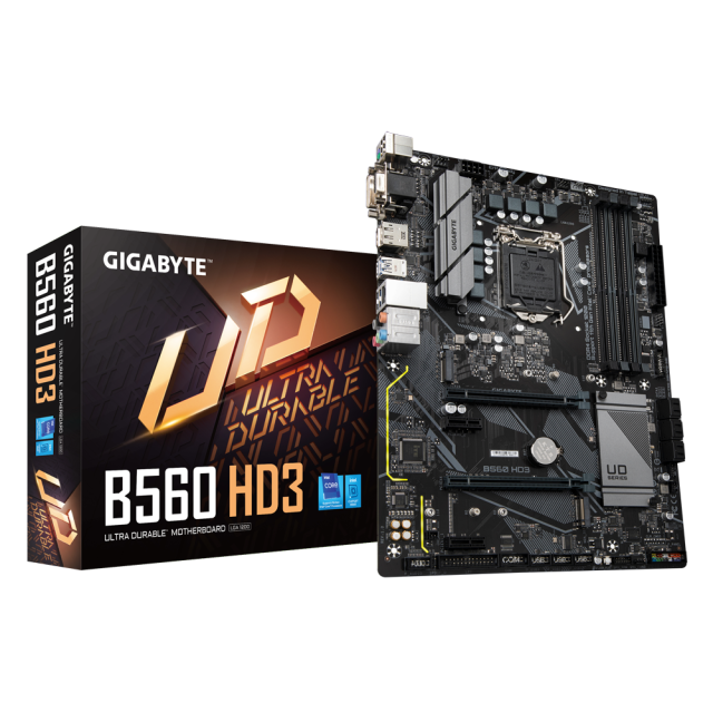 Дънна платка Gigabyte B560 HD3, B560, LGA1200 (DP/HDMI/DVI/VGA), PCI-E 4.0, 6x SATA 6Gb/s, 2x M.2, 4x USB 3.2 Gen 1, ATX