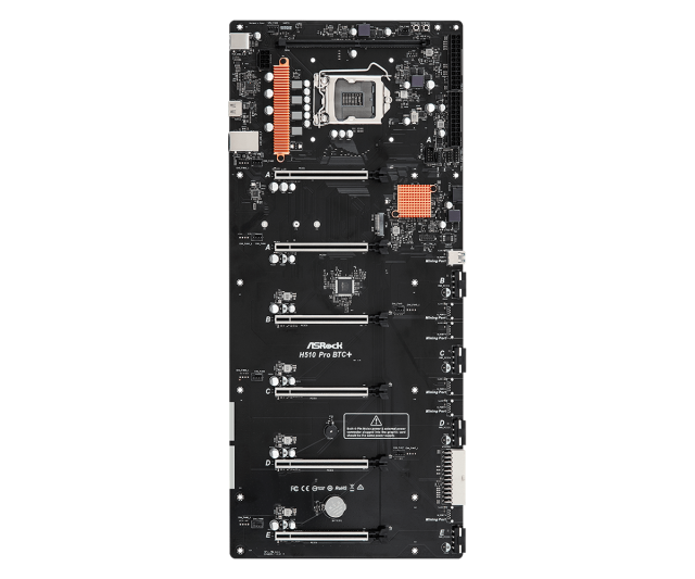 Дънна платка ASRock H510 Pro BTC+, H510, LGA1200, 1 x DDR4, 6 x PCI-E 3.0, 1 Mining Port ,(HDMI), 1x SATA 6Gb/s, 1x M.2, 2x USB 3.2 Gen 1