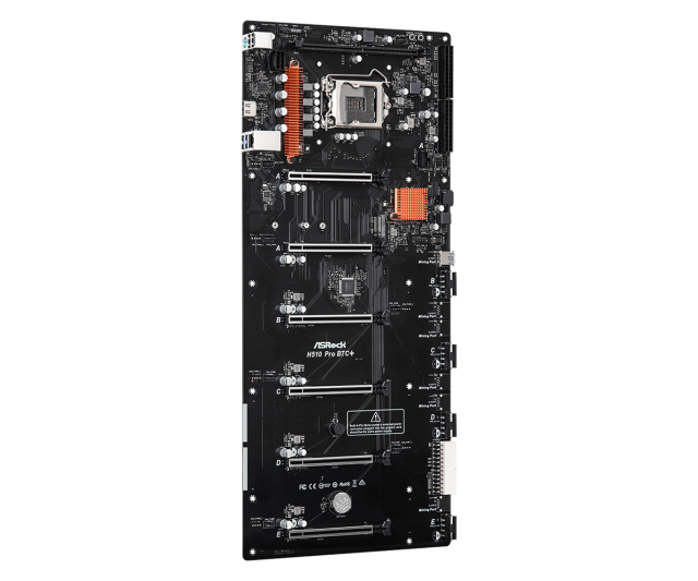 Дънна платка ASRock H510 Pro BTC+, H510, LGA1200, 1 x DDR4, 6 x PCI-E 3.0, 1 Mining Port ,(HDMI), 1x SATA 6Gb/s, 1x M.2, 2x USB 3.2 Gen 1