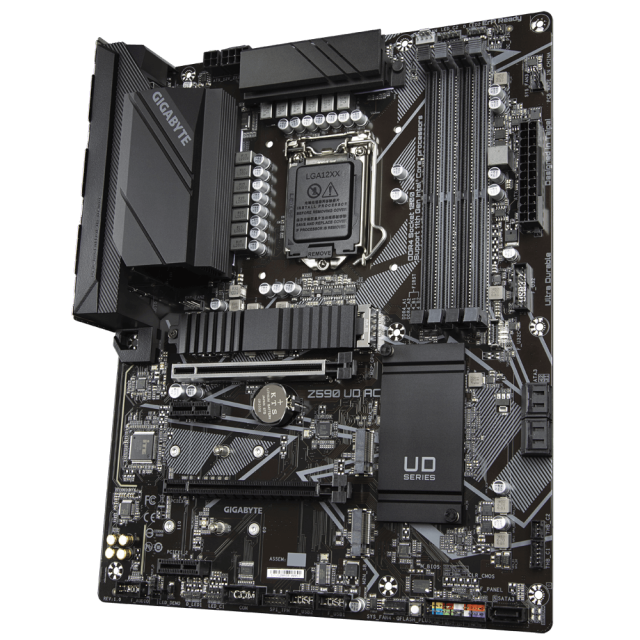 Дънна платка Gigabyte Z590 UD AC, Z590, LGA1200, DDR4, (DP)(CF), PCI-E 4.0, 5x SATA 6Gb/s, 3x M.2, 2x USB 3.2 Gen 2, Wi-Fi, Bluetooth, RGB Fusion 2.0, ATX