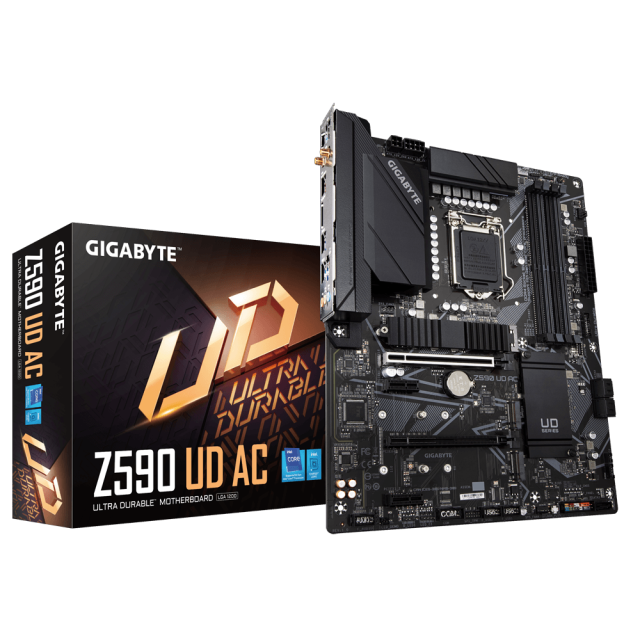 Дънна платка Gigabyte Z590 UD AC, Z590, LGA1200, DDR4, (DP)(CF), PCI-E 4.0, 5x SATA 6Gb/s, 3x M.2, 2x USB 3.2 Gen 2, Wi-Fi, Bluetooth, RGB Fusion 2.0, ATX