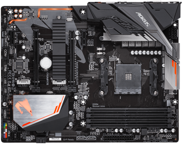 Дънна платка Gigabyte B450 AORUS Elite, B450, AM4, DDR4, (HDMI&DVI), PCI-E , 6x SATA 6Gb/s, 1x M.2 socket, 4x USB 3.1, RGB Fusion, (rev. 1.0), ATX