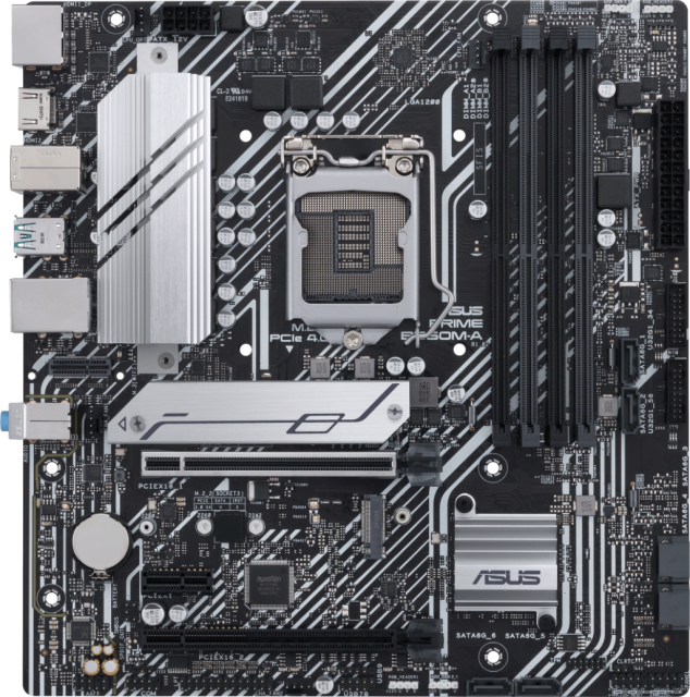 Дънна платка Asus PRIME B560M-A, B560, LGA1200, 4 x DDR4, PCI-E 4.0 (DP/HDMI), 6x SATA 6Gb/s, 1x USB 3.2 Gen 2 Type-C, Dual M.2, ARGB,Micro ATX