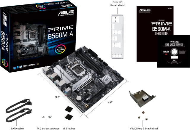 Дънна платка Asus PRIME B560M-A, B560, LGA1200, 4 x DDR4, PCI-E 4.0 (DP/HDMI), 6x SATA 6Gb/s, 1x USB 3.2 Gen 2 Type-C, Dual M.2, ARGB,Micro ATX