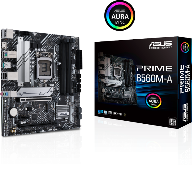 Дънна платка Asus PRIME B560M-A, B560, LGA1200, 4 x DDR4, PCI-E 4.0 (DP/HDMI), 6x SATA 6Gb/s, 1x USB 3.2 Gen 2 Type-C, Dual M.2, ARGB,Micro ATX