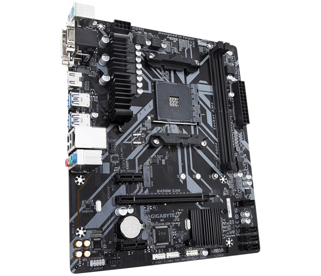 Дънна платка Gigabyte B450M S2H (rev. 1.0), B450, AM4, 2 x DDR4, PCI-E (HDMI,DVI,VGA), 4x SATA 6Gb/s, 1x M.2 connector, 2x USB 3.1, rev. 1.0, micro ATX