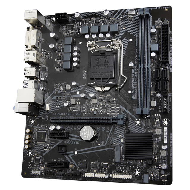 Дънна платка Gigabyte H510M S2H V2, H510, LGA1200, 2 x DDR4, (DP/HDMI/DVI), PCI-E 4.0, 4x SATA 6Gb/s, 1x M.2, 2x USB 3.2 Gen 1, Micro ATX