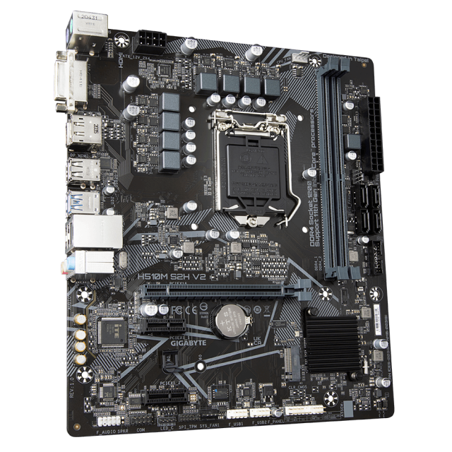 Дънна платка Gigabyte H510M S2H V2, H510, LGA1200, 2 x DDR4, (DP/HDMI/DVI), PCI-E 4.0, 4x SATA 6Gb/s, 1x M.2, 2x USB 3.2 Gen 1, Micro ATX