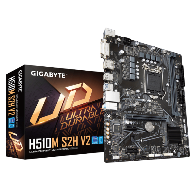 Дънна платка Gigabyte H510M S2H V2, H510, LGA1200, 2 x DDR4, (DP/HDMI/DVI), PCI-E 4.0, 4x SATA 6Gb/s, 1x M.2, 2x USB 3.2 Gen 1, Micro ATX