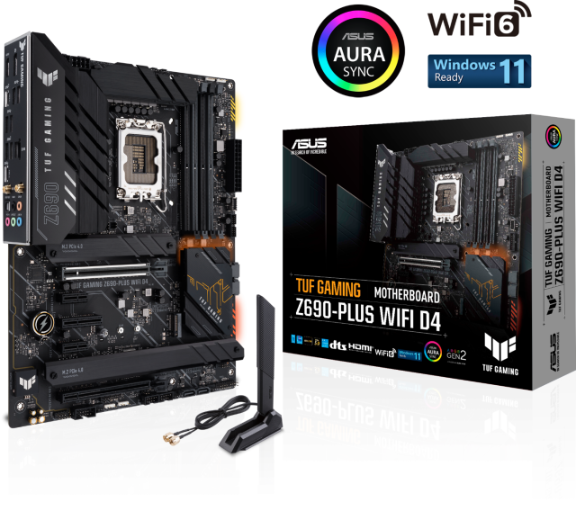 Дънна платка Asus TUF Gaming Z690 Plus, LGA1700, DDR4, PCI-E 5.0, 4x SATA 6Gb/s, 4x M.2, 1x USB 3.2 Gen 2x2, Bluetooth,Wi-Fi 6, AURA Sync RGB,  ATX