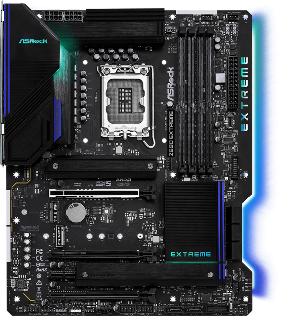 Дънна платка ASRock Z690 Extreme, Z690, LGA1700, DDR4, PCI-E 5.0 (DP,HDMI)(CF), 8x SATA 6Gb/s, 3x M.2, 1x USB 3.2 Gen2, Polychrome RGB, ATX