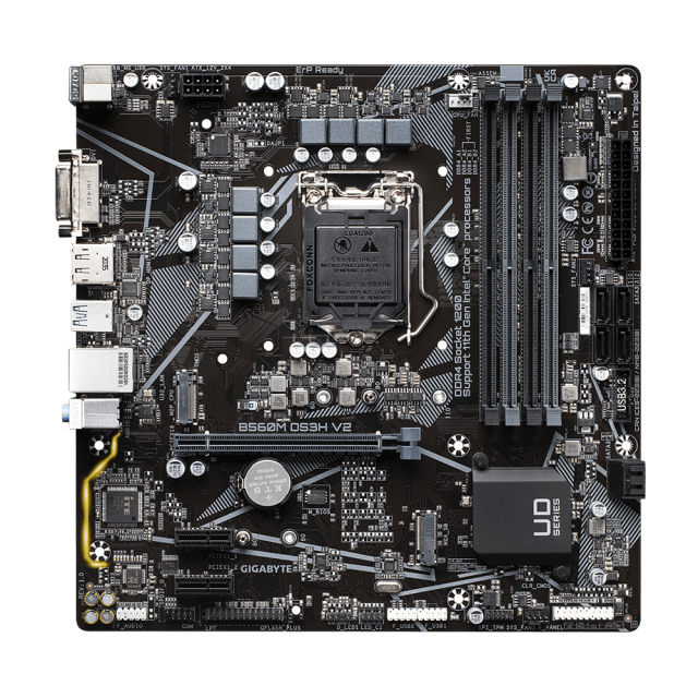 Дънна платка Gigabyte B560M DS3H V2, LGA1200, 4xDDR4, (DP/HDMI/DVI), PCI-E 4.0, 6x SATA 6Gb/s, 1x M.2, 1x USB 3.2 Type-C Gen 1, Micro ATX