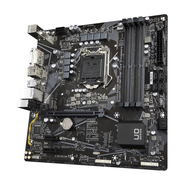 Дънна платка Gigabyte B560M DS3H V2, LGA1200, 4xDDR4, (DP/HDMI/DVI), PCI-E 4.0, 6x SATA 6Gb/s, 1x M.2, 1x USB 3.2 Type-C Gen 1, Micro ATX