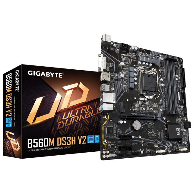 Дънна платка Gigabyte B560M DS3H V2, LGA1200, 4xDDR4, (DP/HDMI/DVI), PCI-E 4.0, 6x SATA 6Gb/s, 1x M.2, 1x USB 3.2 Type-C Gen 1, Micro ATX