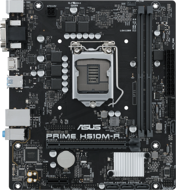 Дъна платка ASUS PRIME H510M-R, H510, LGA1200, 2xDDR4, (HDMI&DVI&VGA), PCIE 4.0, 4x SATA 6Gb/s, 2x USB 3.2 Gen1, mATX