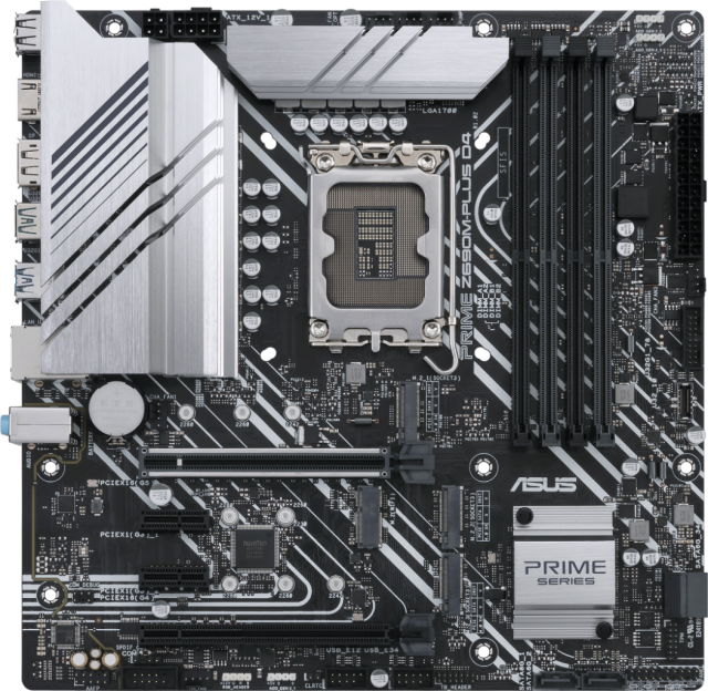 Дънна платка Asus PRIME Z690M-PLUS D4, Z690, LGA1700, DDR4, (DP,HDMI), PCI-E 5.0, 4x SATA 6Gb/s, 3x M.2, 1x USB 3.2 Gen 2, mATX