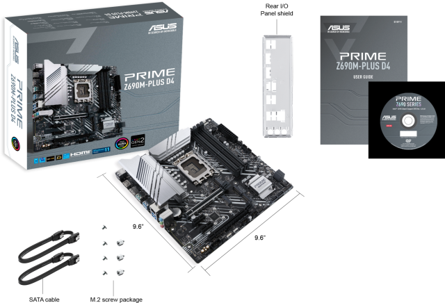 Дънна платка Asus PRIME Z690M-PLUS D4, Z690, LGA1700, DDR4, (DP,HDMI), PCI-E 5.0, 4x SATA 6Gb/s, 3x M.2, 1x USB 3.2 Gen 2, mATX
