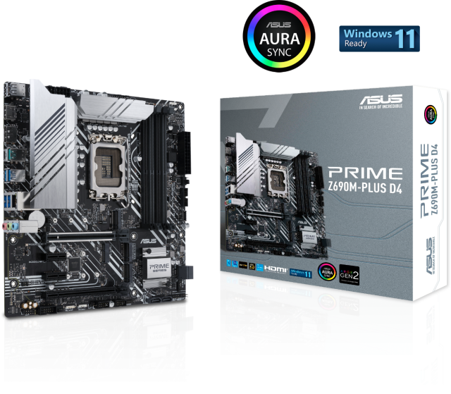 Дънна платка Asus PRIME Z690M-PLUS D4, Z690, LGA1700, DDR4, (DP,HDMI), PCI-E 5.0, 4x SATA 6Gb/s, 3x M.2, 1x USB 3.2 Gen 2, mATX