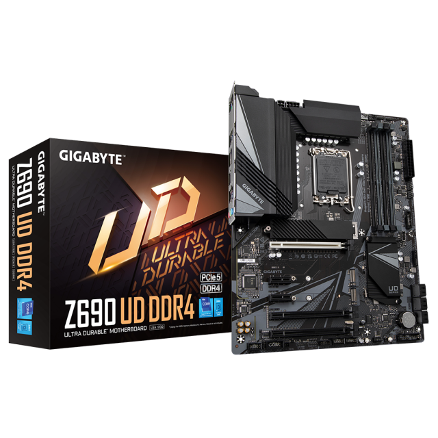 Дънна платка Gigabyte Z690 UD DDR4, LGA1700, 4 x DDR4,  (DP,HDMI)(CF), PCI-E 5.0, 6x SATA 6Gb/s, 3x M.2, 1x USB 3.2 Gen 2,RGB Fusion,  ATX