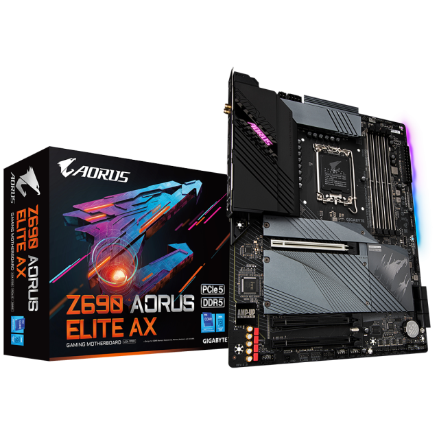 Дънна платка Gigabyte Z690 AORUS ELITE AX, Z690, LGA 1700, DDR5, (DP&HDMI)(CF), PCI-E 4.0, 6x SATA 6Gb/s, 4x M.2, 1x USB-C 3.2 Gen 2x2, Wi-Fi 6E, RGB Fusion, ATX