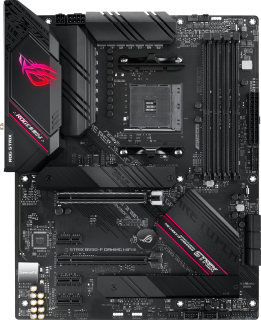 Дънна платка Asus ROG STRIX B550-F GAMING WIFI 6 II, B550, AM4, DDR4, PCI-E 4.0, (DP&HDMI), 6x SATA 6Gb/s, 2x M.2, USB 3.2 Gen 2, Aura Sync RGB, ATX