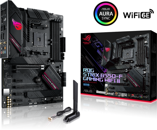 Дънна платка Asus ROG STRIX B550-F GAMING WIFI 6 II, B550, AM4, DDR4, PCI-E 4.0, (DP&HDMI), 6x SATA 6Gb/s, 2x M.2, USB 3.2 Gen 2, Aura Sync RGB, ATX