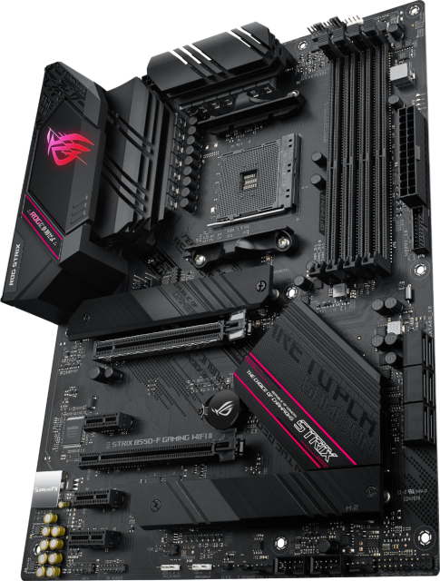 Дънна платка Asus ROG STRIX B550-F GAMING WIFI 6 II, B550, AM4, DDR4, PCI-E 4.0, (DP&HDMI), 6x SATA 6Gb/s, 2x M.2, USB 3.2 Gen 2, Aura Sync RGB, ATX