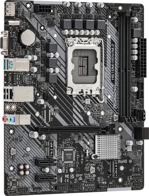 Дънна платка ASRock H610M-HDV/M.2, H610, LGA 1700, DDR4, (DP&HDMI&VGA),PCI-E 4.0,  4x SATA 6Gb/s, 1x M.2, 2x USB 3.2 Gen1, mATX