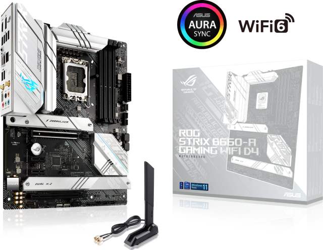 Дънна платка Asus ROG Strix B660-A Gaming WIFI 6, 4 x DDR4, B660, LGA 1700, DDR4, PCI-E 5.0, (DP&HDMI), 4x SATA 6Gb/s, 3x M.2, 1 x USB C 3.2 Gen 2x2, ATX