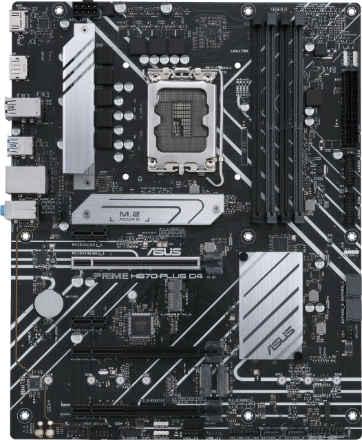 Дънна платка ASUS PRIME H670-PLUS D4, LGA1700, (DP&HDMI), PCI-E 4.0, 4 x SATA 6Gb/s, 4x DDR4, 3x M.2,1x USB 3.2 Gen 2 Type-C, Aura Sync RGB, ATX