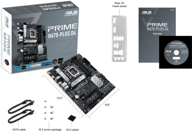 Дънна платка ASUS PRIME H670-PLUS D4, LGA1700, (DP&HDMI), PCI-E 4.0, 4 x SATA 6Gb/s, 4x DDR4, 3x M.2,1x USB 3.2 Gen 2 Type-C, Aura Sync RGB, ATX