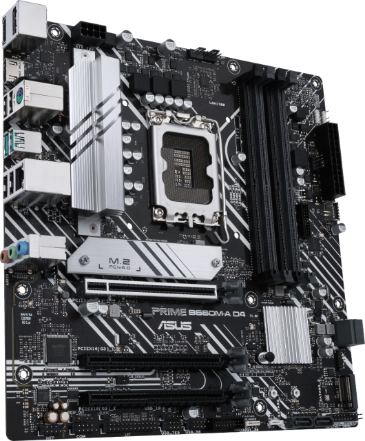 Дънна платка Asus Prime B660M-A D4, B660, LGA1700, DDR4, PCI-E 4.0, (DP&HDMI), 4x SATA 6Gb/s, Dual M.2, 2x USB 3.2 Gen 2, Aura Sync RGB, mATX