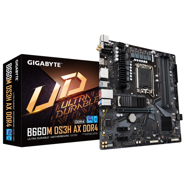 Дънна платка Gigabyte B660M DS3H AX WiFI 6, 4 x DDR4, B660, LGA 1700, DDR4, PCI-E 4.0, (DP&HDMI), 4x SATA 6Gb/s, 2x M.2, 1x USB Type-C, mATX