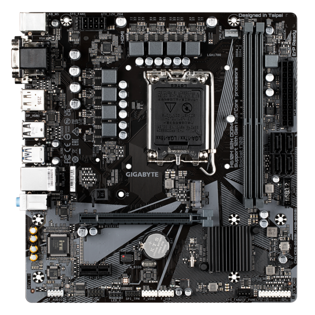 Дънна платка Gigabyte H610M S2H, 2 x DDR4, H610, LGA1700, DDR4, (DP&HDMI&DVI&VGA), PCI-E 4.0, 4x SATA 6Gb/s, 1x M.2, 4x USB 3.2 Gen 1, mATX