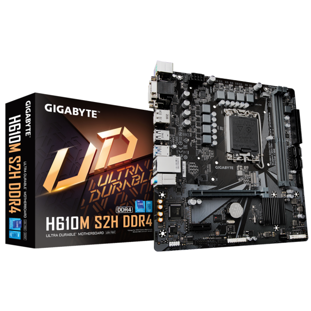 Дънна платка Gigabyte H610M S2H, 2 x DDR4, H610, LGA1700, DDR4, (DP&HDMI&DVI&VGA), PCI-E 4.0, 4x SATA 6Gb/s, 1x M.2, 4x USB 3.2 Gen 1, mATX