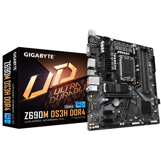 Дънна платка Gigabyte Z690M DS3H, Z690, LGA 1700, DDR4, PCI-E 4.0, (DP&HDMI&VGA), 4x SATA 6Gb/s, 2x M.2, 1x USB Type-C, RGB Fusion, mATX