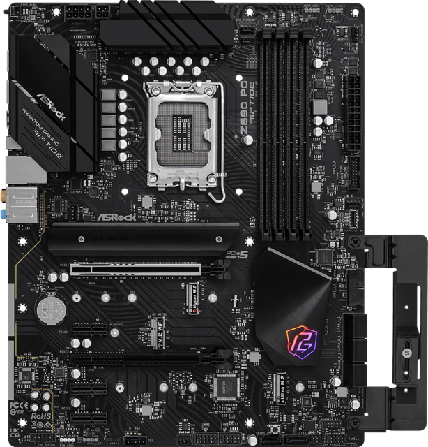 Дънна платка ASRock Z690 PG Riptide, Z690, LGA1700, DDR4, (HDMI)(CF)PCI-E 5.0, 8x SATA 6Gb/s, 3x M.2, 2x USB 3.2 Gen2, Polychrome RGB, ATX