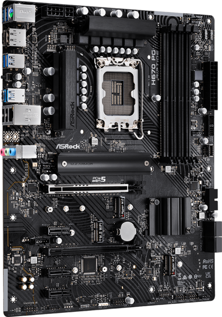 Дънна платка ASRock H670 PG Riptide, H670, LGA1700, DDR4, (DP&HDMI)(CF), PCI-E 5.0, 4x SATA 6Gb/s, 3x M.2, 1x USB 3.2 Gen2 Type-C, ATX