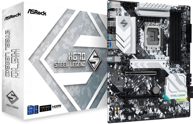 Дънна платка ASRock H670 Steel Legend, H670, LGA 1700. DDR4, (DP&HDMI)(CF), 4x SATA 6Gb/s, PCI-E 5.0, 3x M.2, 1x USB 3.2 Gen2, ATX