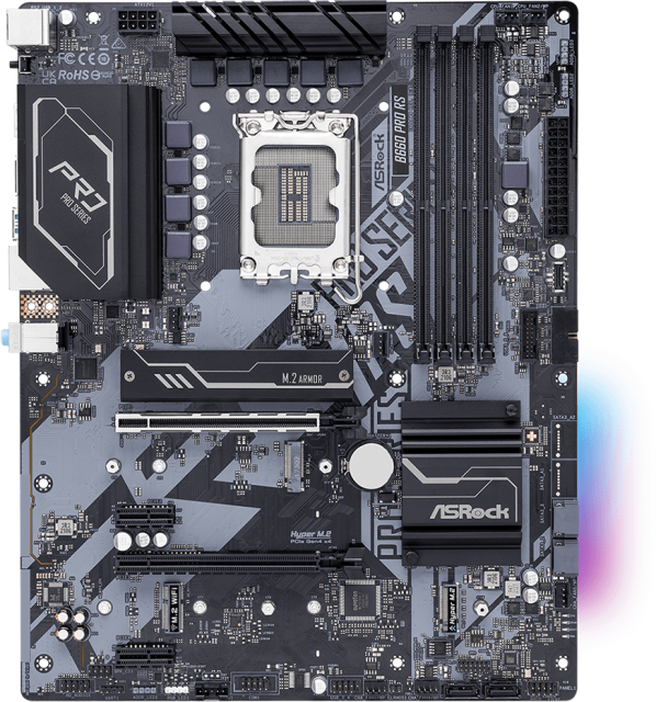 Asrock B660 PRO RS product НазадMBIASROCK90MXBHV0A0UAYZMBIASROCK90MXBHV0A0UAYZMBIASROCK90MXBHV0A0UAYZMBIASROCK90MXBHV0A0UAYZНапред Дънна платка Asrock B660 PRO RS, B660, LGA 1700, 4xDDR4, (DP&HDMI)(CF), PCI-E 4.0, 4x SATA 6Gb/s, 1x Hyper M.2, 1x M.2,