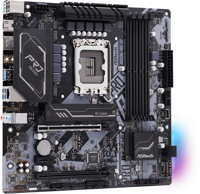 Дънна платка ASRock B660M Pro RS, LGA1700, DDR4, (DP&HDMI), PCI-E 5.0, 4x SATA 6Gb/s, 2x M.2, 4x USB 3.2 Gen1, mATX