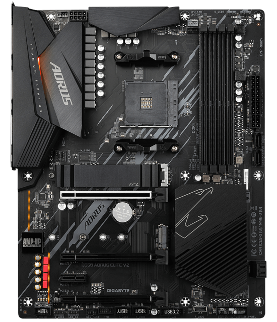 Дънна платка Gigabyte B550 AORUS ELITE AX V2, AM4, B550, DDR4, (DP/HDMI), PCI-E 4.0, 4x SATA 6Gb/s, 2x M.2, 2x USB 3.2 Gen 2, Bluetooth, Wi-Fi, ATX