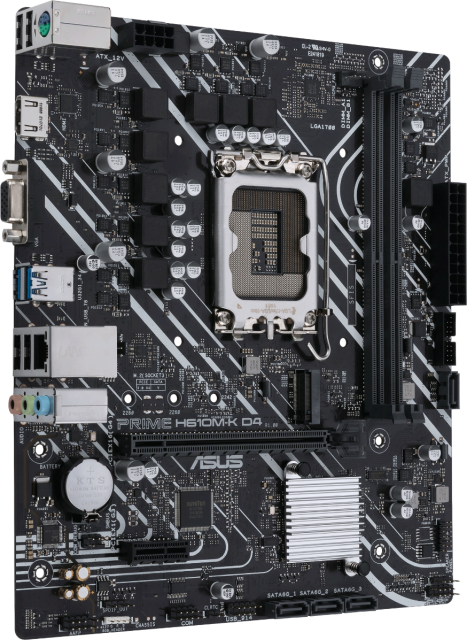 Дънна платка Asus PRIME H610M-K D4, H610, LGA1700, DDR4, PCIe 4.0, 4x SATA 6Gb/s, 1x M.2 slot, 2x USB 3.2 Gen 1, VGA, HDMI, mATX