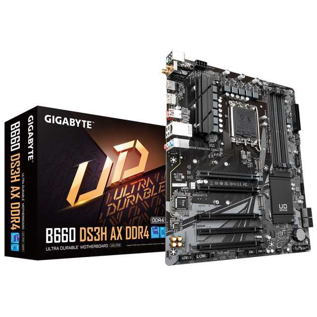 Дънна платка Gigabyte B660M DS3H AX WiFI 6, DDR4, B660, LGA 1700, DDR4, (DP&HDMI), PCI-E 4.0, 4x SATA 6Gb/s, 2x M.2, 1x USB Type-C, mATX