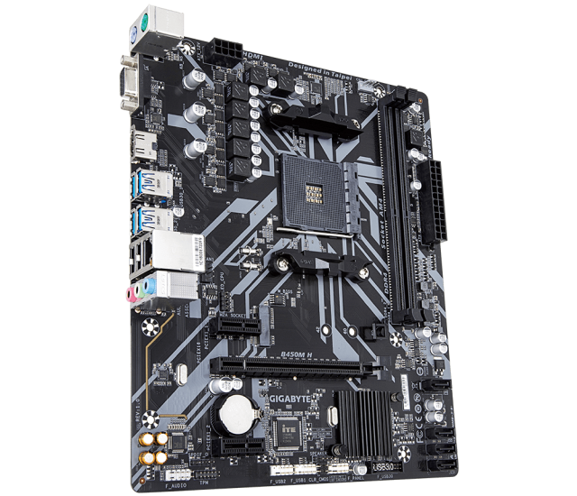 Дънна платка Gigabyte B450M H (rev. 1.0), B450, AM4, 2 x DDR4, (HDMI/VGA), PCI-E 3.0, 4x SATA 6Gb/s, 1x M.2, 4x USB 3.1 Gen 1, Micro ATX